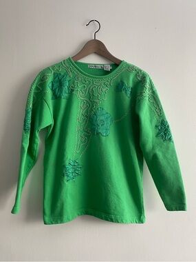 Vintage Bright Green Embroidered Sweatshirt